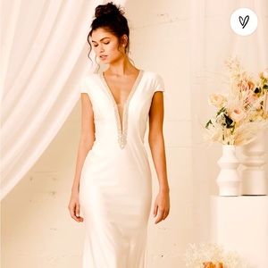 True Love Story White Embellished Cap Sleeve Mermaid Maxi Dress
